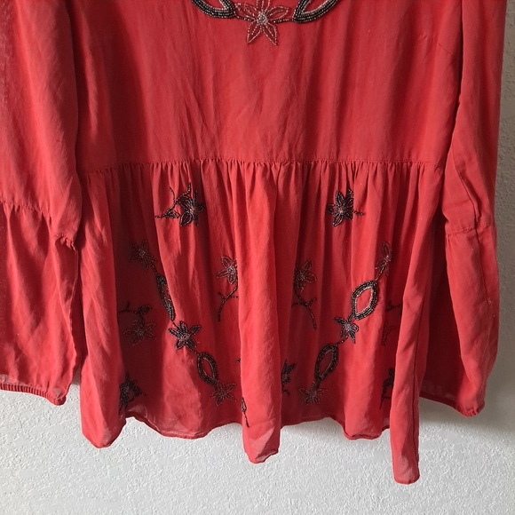 Free People Red Embellished Tunic Blouse - Picture 3 of 8